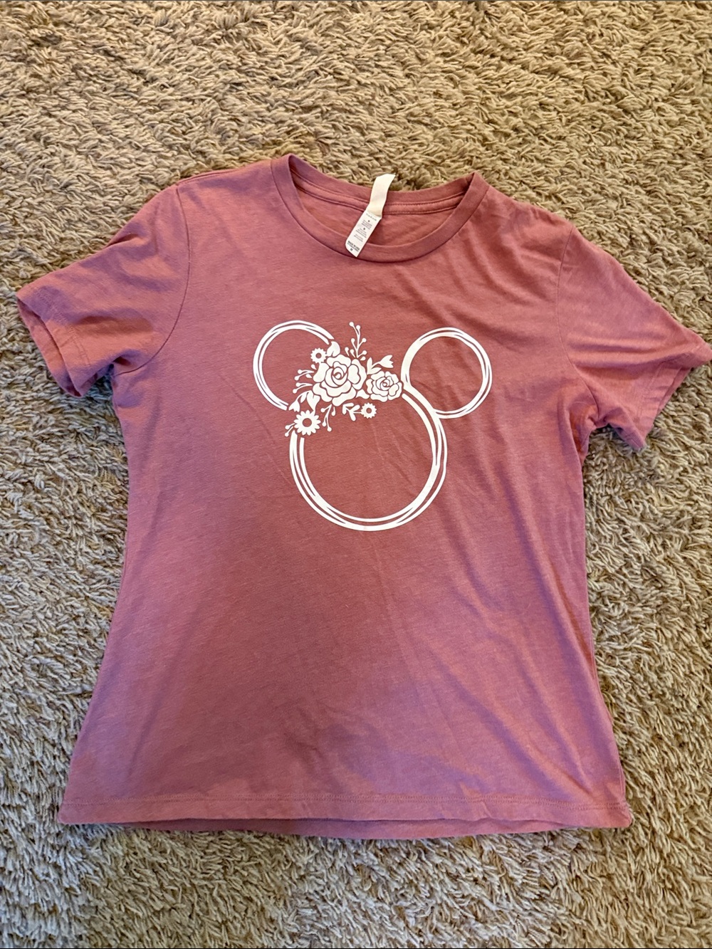 Womens Floral Mickey Mouse Tee - Mauve Pink in Medium